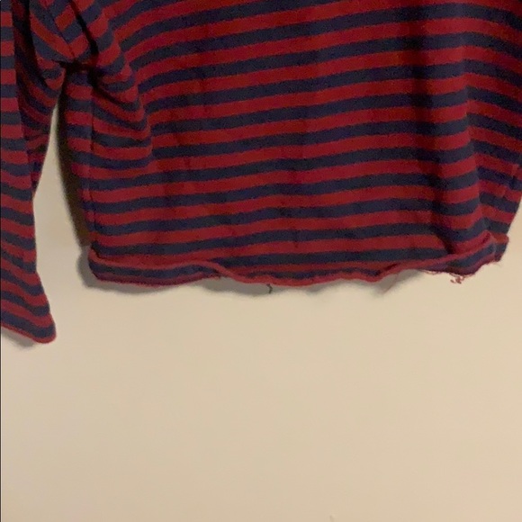 Forever 21 Maroon/Blue Striped Cropped T-Shirt S - Picture 3 of 4